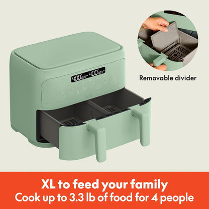 bella 4Qt Slim Air Fryer, Fits-anywhere Kitchenware, EverGood Ceramic Nonstick Coating, Adjustable Temperature, 6 Preset Cooking Options, 60 Min Auto Shutoff w Audible Tone, 3.3lb Capacity, Surf
