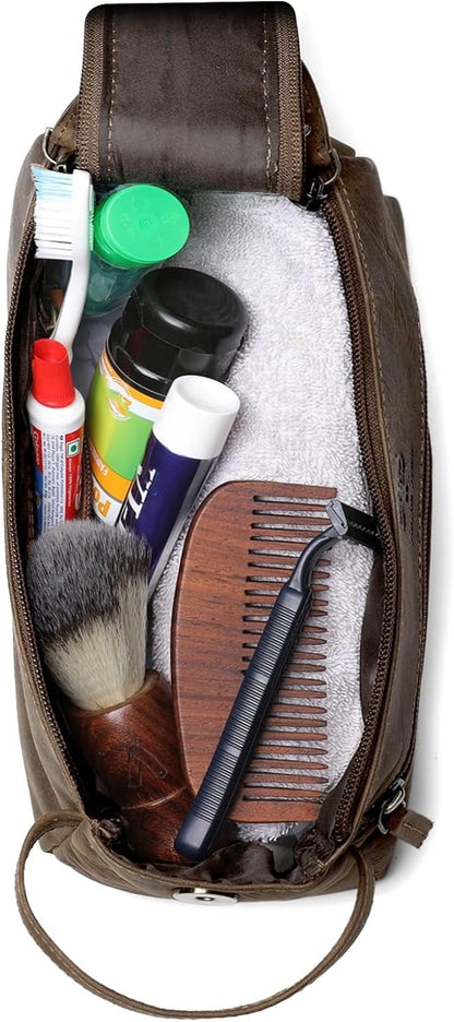 Genuine Leather Travel Toiletry Bag - Hygiene Organizer Dopp Kit by Rustic Town
