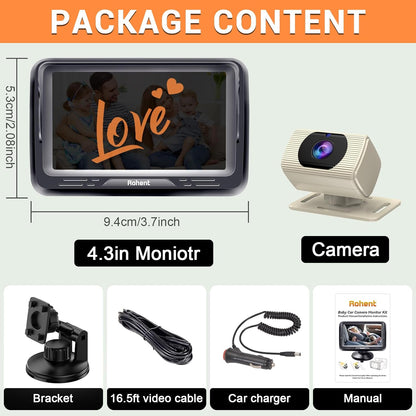 Rohent Baby Car Camera HD 1080P - Rear-Facing Infant Monitor with Night Vision Car Camera for Baby 150° Wide-Angle Lens Anti-Glare Screen Easy Install 360° Adjustable Display