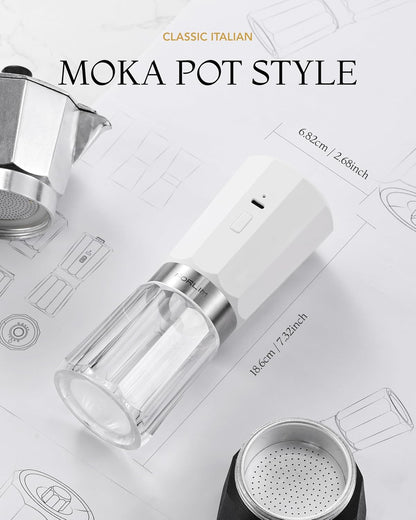 FORLIM 2-Speed Electric Salt and Pepper Grinder Set, 800mAh Rechargeable, Upgraded Auto-Reverse Clean After Stop, Pepper Shakes with White LED, Ceramic Grinding Core, Black & White