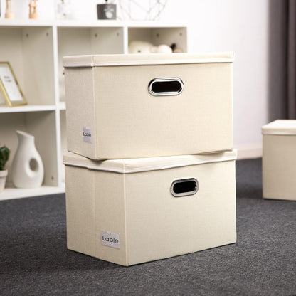 PRANDOM Large Foldable Storage Bin with Lid [1-Pack] Linen Fabric Decorative Storage Box Organizer Containers Basket Cube with Handles Divider for Bedroom Closet Office Living Room (17.7x11.8x11.8")
