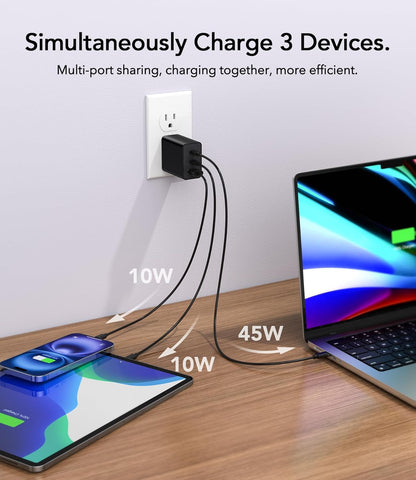 USB C Charger, 65W GaN+ PD Fast Wall Charger Block with 6.56ft USB C to C Cable, USB C Charger for MacBook Pro/Air, iPhone 16/15/14/13, iPad Pro, Dell XPS, Steam Deck, Galaxy S24/S23, Pixel 8/7