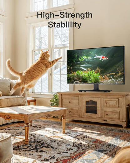PERLESMITH Universal TV Stand - Table Top TV Stand for 32-60 inch LCD LED TVs - Height Adjustable TV Base Stand with Tempered Glass Base & Wire Management, VESA 400x400mm