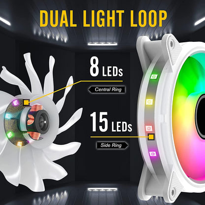 EZDIY-FAB White Moonlight 120mm RGB Case Fan with Fan Hub X and Remote,Motherboard Aura SYNC,Speed Control,Addressable Fan for PC Case-3 Pack