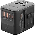 VYLEE Universal Travel Adapter, 65W Fast GaN International Power Adapter, 3PD USB-C+1QC USB-A European Travel Plug Adapter, US, UK, EU, AU Worldwide Travel Charger for Laptops, Tablets, Phones