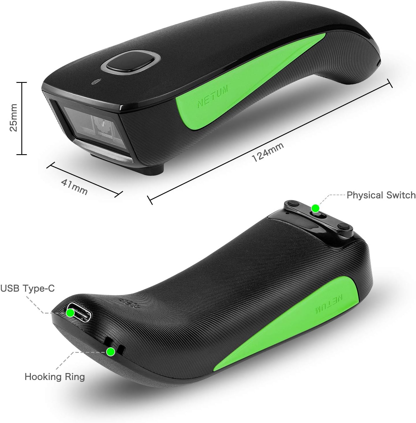 NETUM Bluetooth Mini 1D Barcode Scanner (C740) – Portable 3-in-1 Wireless POS Scanner