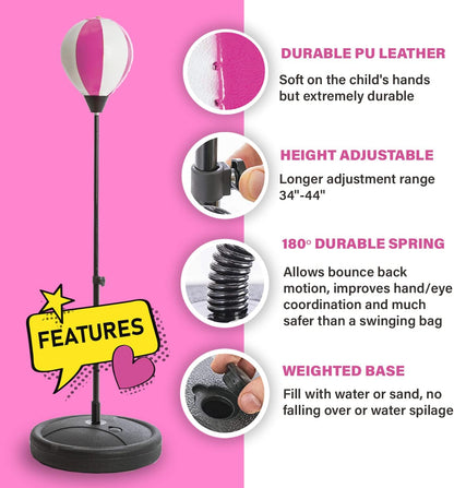 Whoobli Punching Bag for Kids Incl Boxing Gloves | 3-10 Years Old Adjustable Kids Punching Bag with Stand | Boxing Bag Set Toy for Boys & Girls New 2024