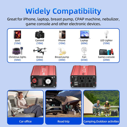 SUNWHEEL 4000W Pure Sine Wave Inverter, 12V DC to 110V/120V AC Power Inverter for RV、Microwave、Off Grid、Truck、Refrigerator、Air Conditioner with 4 AC outlets and LCD Display