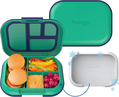 Bentgo Chill Kids Leak-Proof Lunch Box - 4-Compartment Bento Box with Built-In Ice Pack, 3.3 Cup Capacity, PFAS & BPA-Free, Microwave & Dishwasher Safe, Ideal Size for Ages 3 to 7 (Aqua)