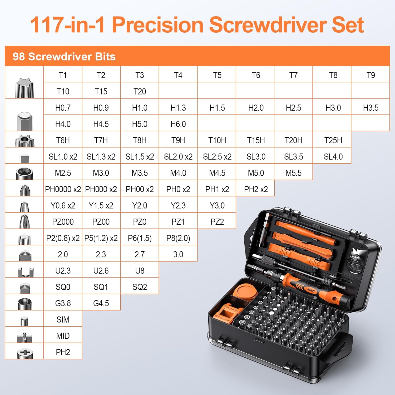 JOREST 117-in-1 Precision Screwdriver Set – Magnetic Mini Repair Tool Kit with Torx & Triwing Bits, Flexible Shaft, Ergonomic Handle - PuriLite