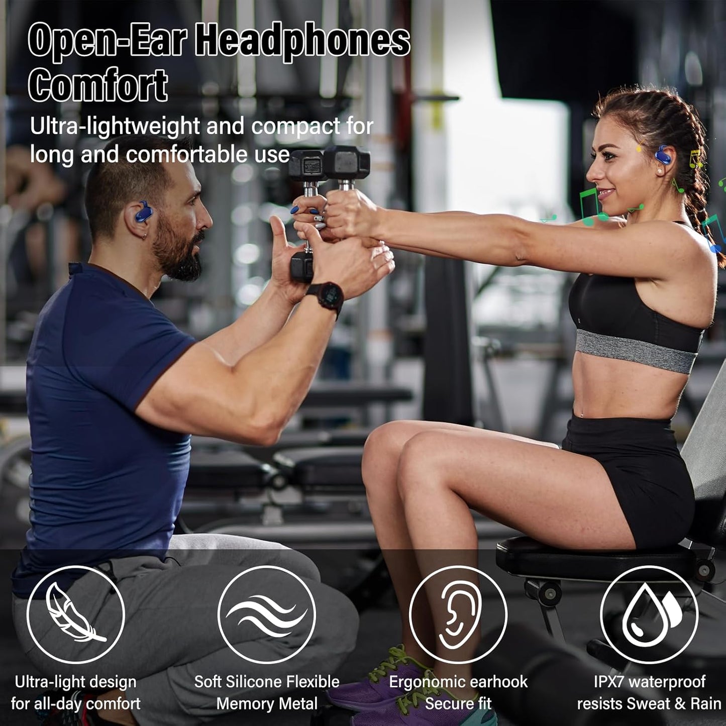 Open Ear Headphones, Bluetooth 5.4 Earphones 36H Playtime Air Conduction Headphones with Mic, Adjustable Earhook Earbuds with ENC Clear Calls/LED Display, IPX7 Waterproof Open Ear Earbuds Dark Purple