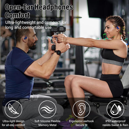 Open Ear Headphones, Bluetooth 5.4 Earphones 36H Playtime Air Conduction Headphones with Mic, Adjustable Earhook Earbuds with ENC Clear Calls/LED Display, IPX7 Waterproof Open Ear Earbuds Dark Purple