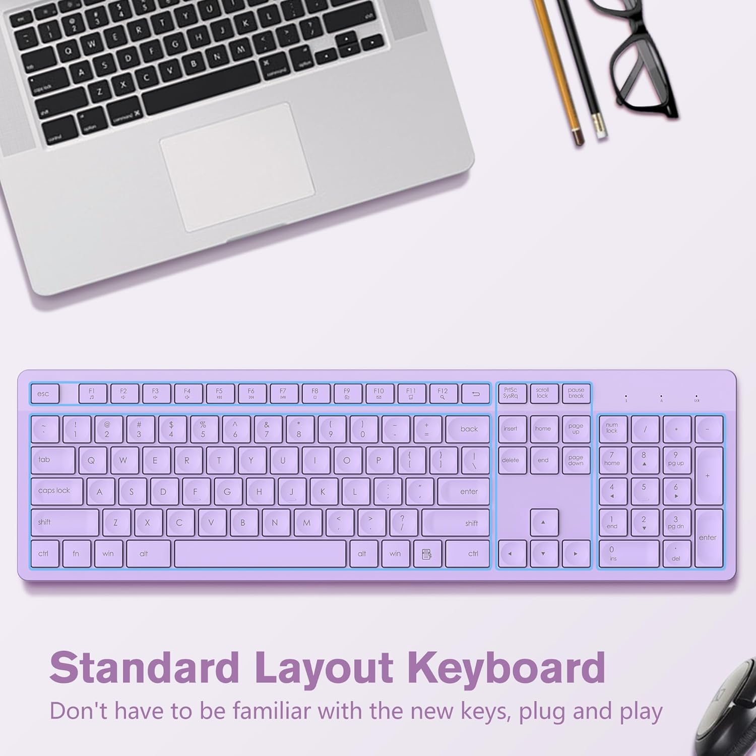 LeadsaiL Wireless Keyboard | Ergonomic Keyboard | Full-Sized Keyboard | Noiseless Keyboard | 2.4GHz Wireless Keyboard | USB Keyboard - PuriLite