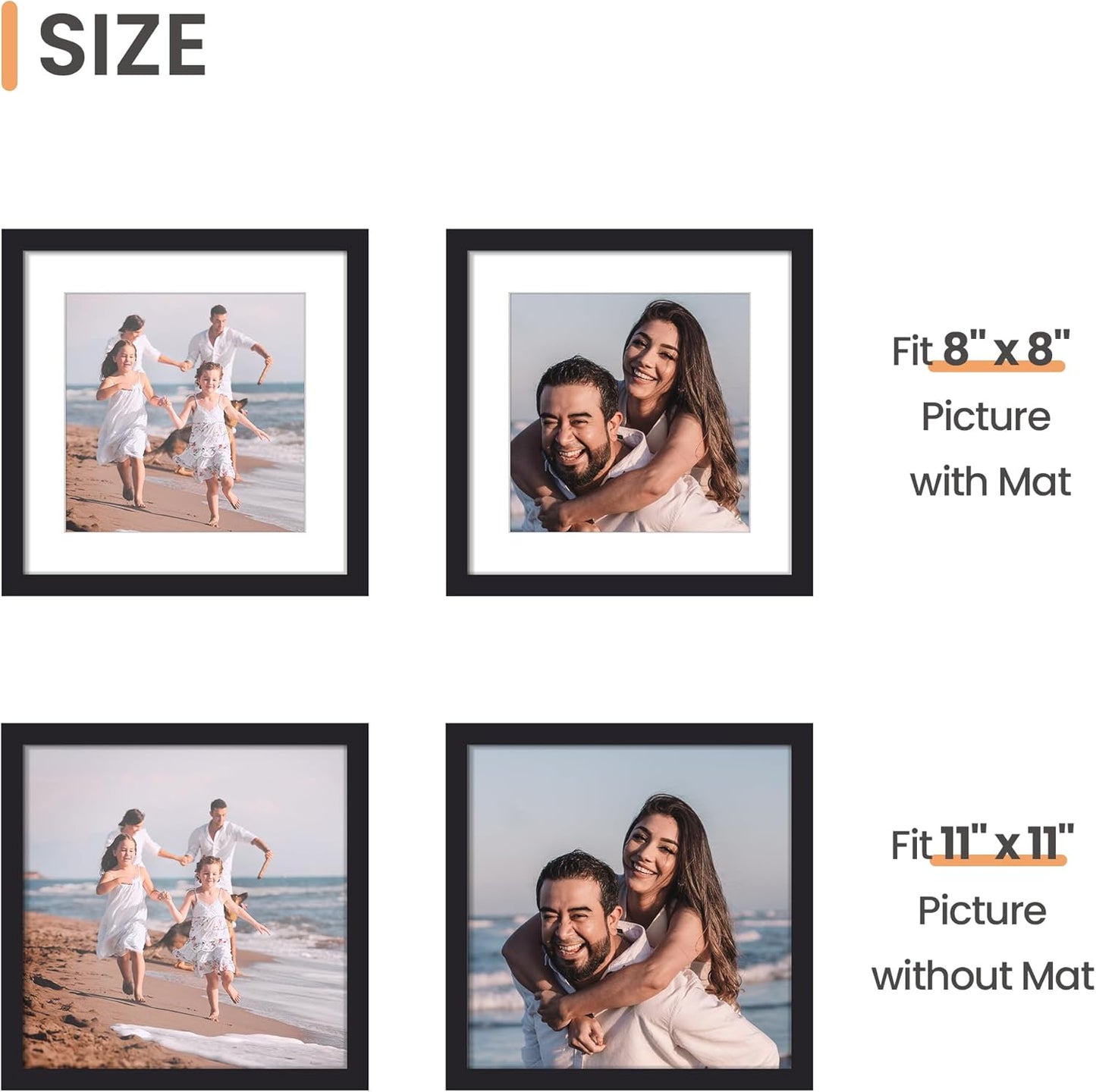 upsimples 11x14 Picture Frame, Display Pictures 8x10 with Mat or 11x14 Without Mat, Wall Hanging Photo Frames, Black