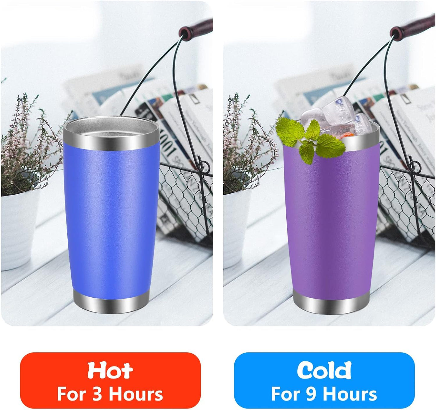 VEGOND 20oz Tumbler with Lid and Straw Stainless Steel Tumbler Cup Bulk Vacuum Insulated Double Wall Travel Coffee Mug Powder Coated Coffee Cup (Bluish Violet 6 Pack)