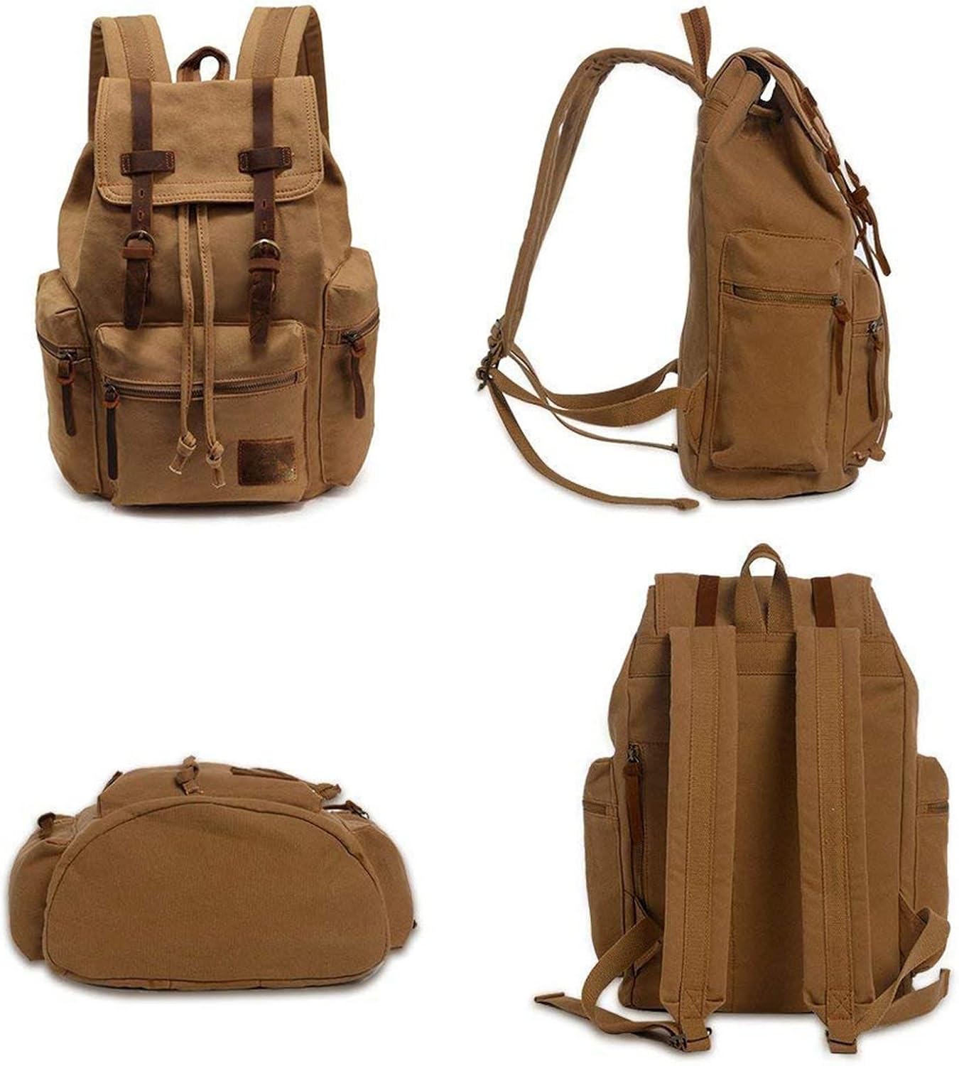 AUGUR Canvas Backpack,17 inch Laptop Backpack Vintage Canvas Leather Backpacks Casual School College Bag Pack Bookbag Hiking Travel Rucksack Daypack (L-Coffee)