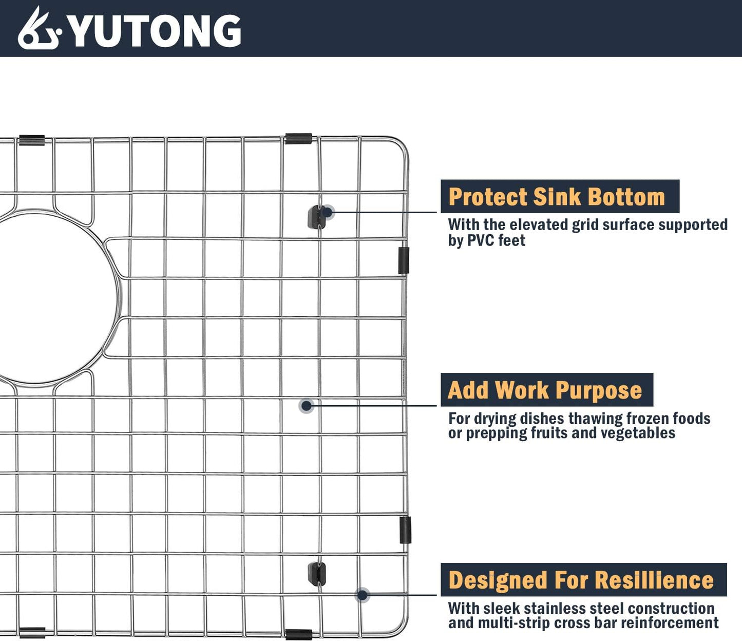 Yutong Kitchen Stainless Steel Sink Bottom Grid with Small Rounded Corner (27.5" x 15.5")