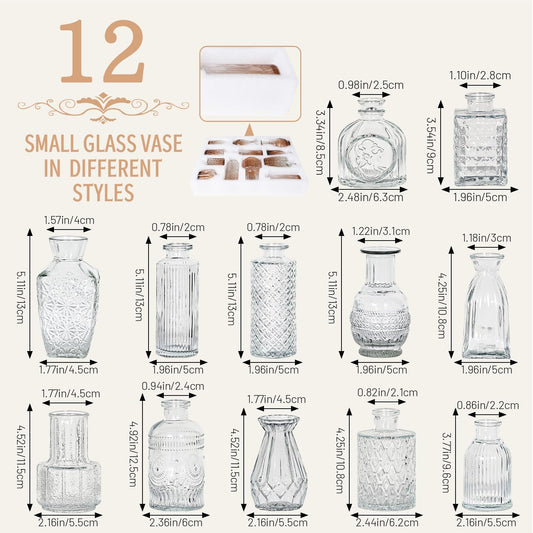 Sawoake Mini Bud Vases As Wedding Centerpieces for Tables,Clear Bud Vases for Flowers,Small Flower Vases Suitable for Birthday Party,Anniversary,Wedding Reception,Baby Shower (Clear-12PCS) - PuriLite