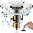 Hibbent Upgraded 3 in 1 Bathroom Sink Drain Strainer, Universal Pop Up Stopper with Removable Stainless Steel Filter Basket Hair Catcher, Sink Plug for 1.1''~2.36'' Basin, Brass Bullet Core, Chrome