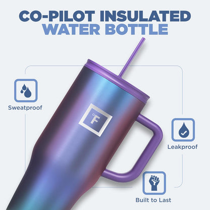 Insulated Tumbler with Straw Lid & Handle - 32oz (2 Lids) - Vacuum Leakproof Double Walled Stainless Steel Travel Mug Cup for Coffee Tea Water Hold Cold Iced Drinks - Fits Car Cup Holder