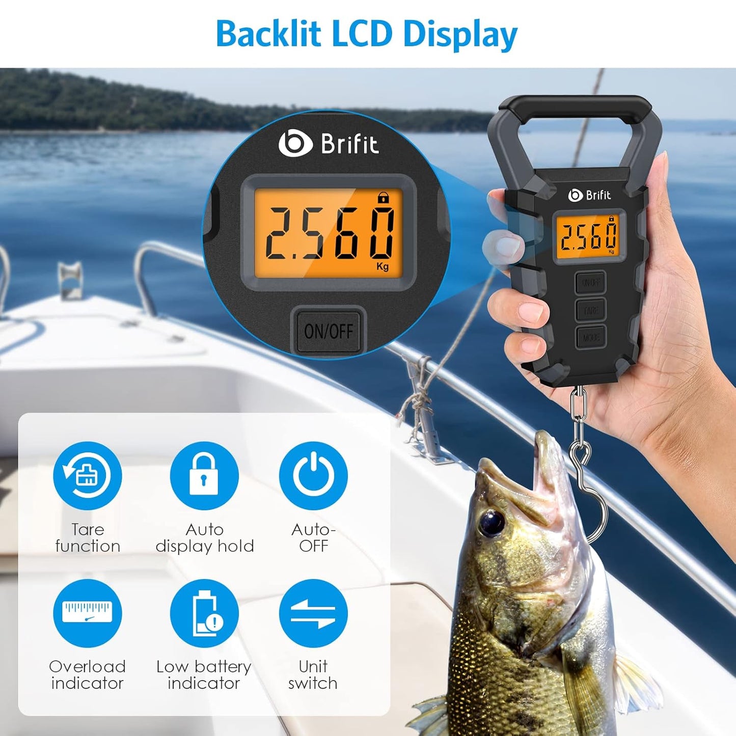 Upgraded Digital Fishing Scale with Ruler, 15g/50kg Electronic Digital Luggage Scale, 110lb Max Fishing Postal Hanging Hook Scale with Measuring Tape, Backlit LCD Display (Batteries Included)
