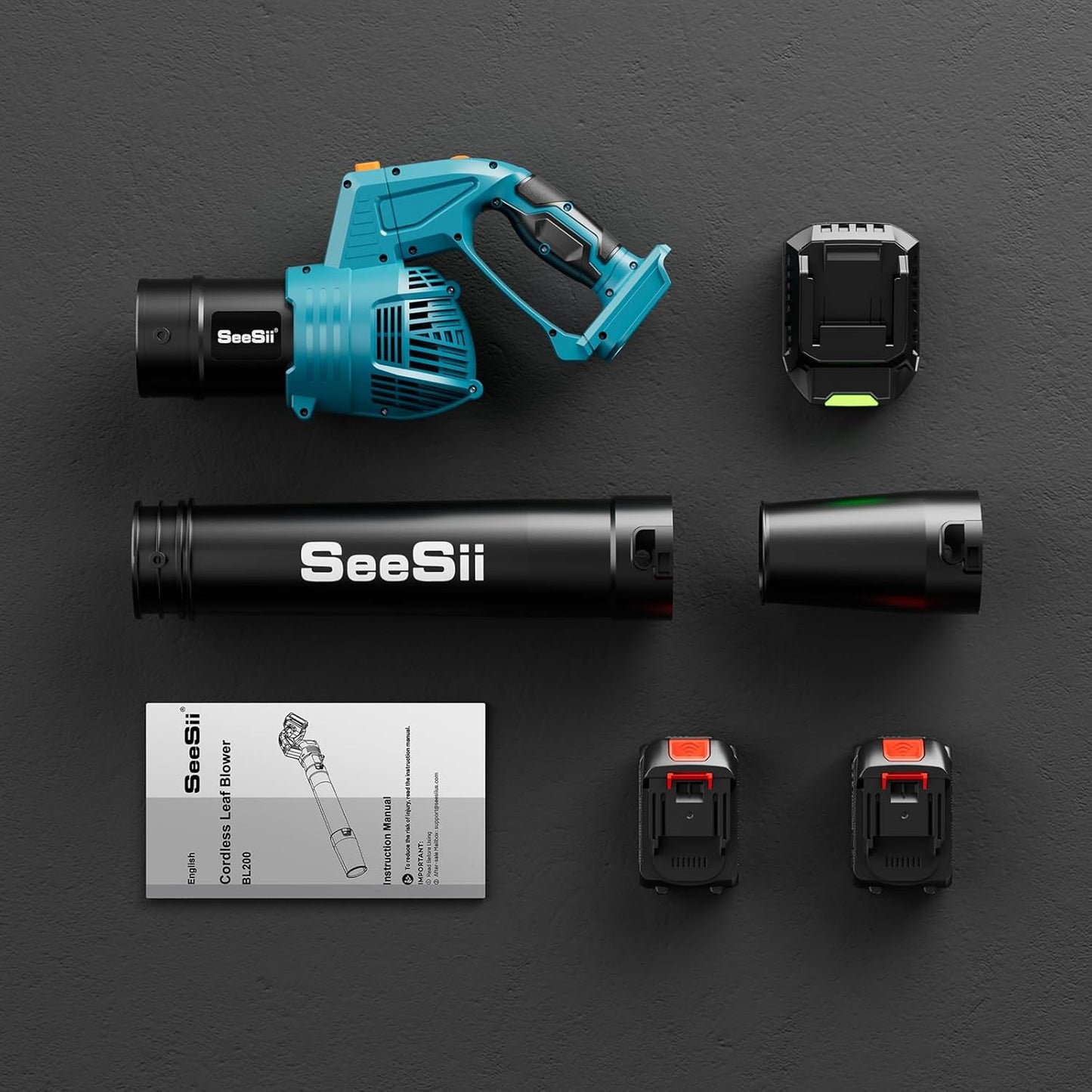 SeeSii Leaf Blower Cordless with 2 * 4.0Ah Batteries and Charger,5 Speed Mode Electric Rotatable Outdoor Blower for Lawn Care and Leaves Cleaning,Powerful and Lightweight for Yard, Patio,Garden,Grass