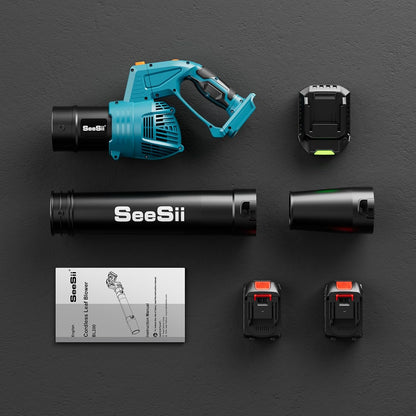 SeeSii Leaf Blower Cordless with 2 * 4.0Ah Batteries and Charger,5 Speed Mode Electric Rotatable Outdoor Blower for Lawn Care and Leaves Cleaning,Powerful and Lightweight for Yard, Patio,Garden,Grass