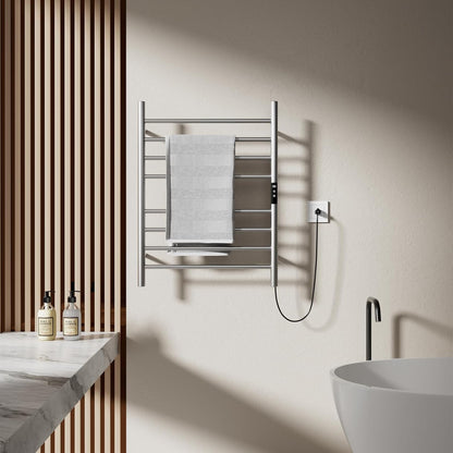 POPFLY Heated Towel Rack, Wall Mounted Electric Hot Towel Warmer, 4-Bar 304 Stainless Steel Small Heated Towel Warmer Rack for Bathroom with Timer and Temperature Control, Brushed