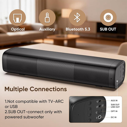 Saiyin 11.7-inch Sound Bar, Small Size & Big Power, Powered by AC Adapter