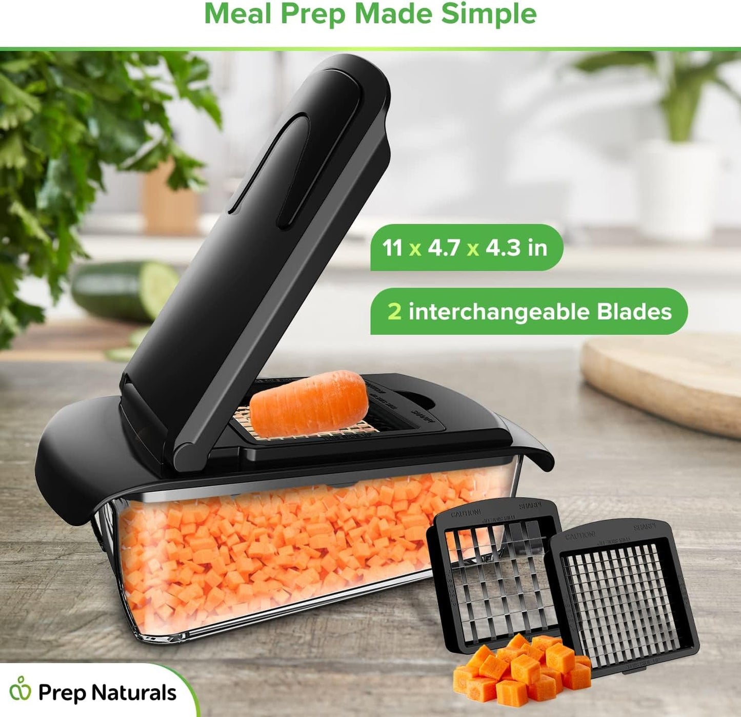 Vegetable Chopper with Container - 2-in-1 Black - Stainless Steel Veggie Chopper Onion Chopper Vegetable Cutter Food Chopper Onion Dicer - Kitchen Tools and Gadgets