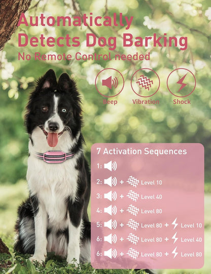 DOGLinsen 2-in-1 Bark and Shock Collar for Dogs, Smart Anti Barking Dog Training Collar with 5 Adjustable Sensitivity, Automatic Bark Collar with Remote, Vibration, Beep, Shock and Automatic