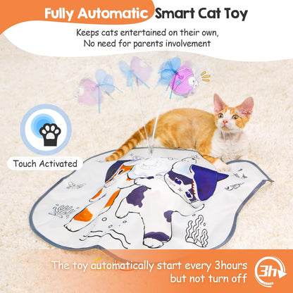 ORSDA Cat Toys Interactive, 4 in 1 Automatic Cat Toy, Hide and Seek, Whack a Mole, Magic Wand, Chasing Feather, with 4 Replacements, USB Rechargeable, for All Breed Sizes