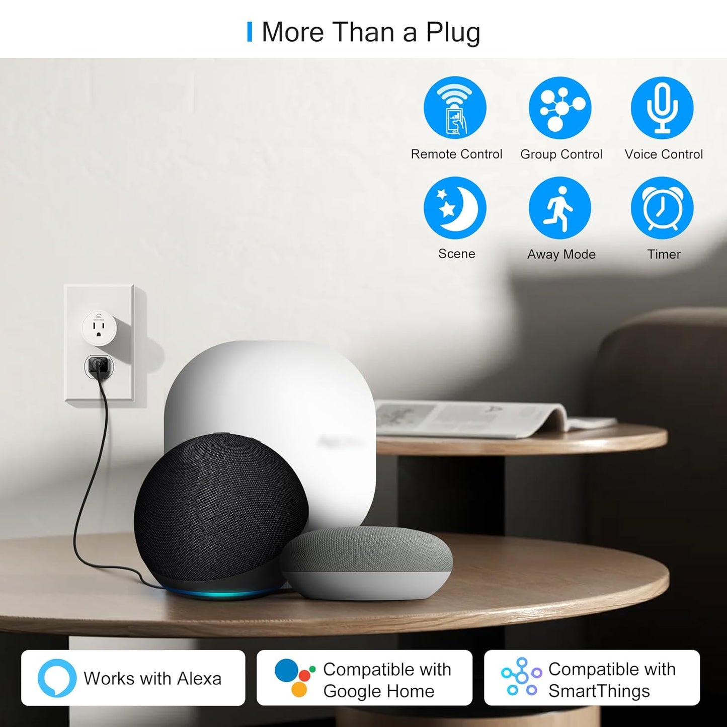EIGHTREE Smart Plug Alexa, Smart Outlet, Works with Alexa, Google Home and SmartThings, WiFi Smart Plugs with APP Remote Control and Timer Function, 2.4GHz Wi-Fi Only, Prise Intelligente, 4Packs