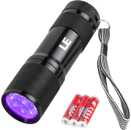 Handheld UV Flashlight 395nm Ultraviolet Black Light with Batteries Included – Portable Stain Detection Tool for Home and Travel