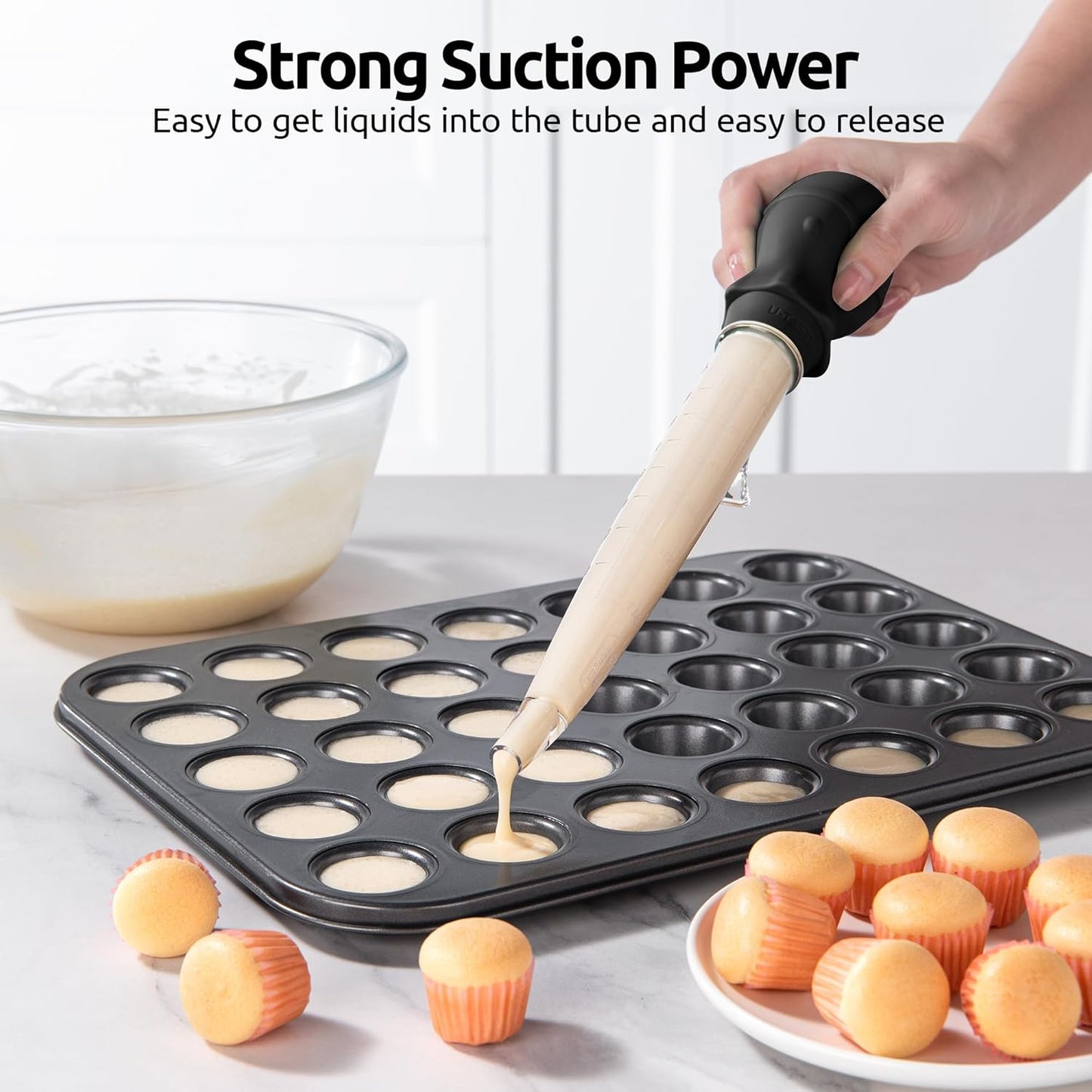 U-Taste 1.5oz Angled Turkey Baster - 228.2ºF Heat Resistant Food Grade Silicone Large Octopus Bulb Baster Set with Cleaning Brush for Cooking Basting Meat Poultry Beef Chicken (Black)