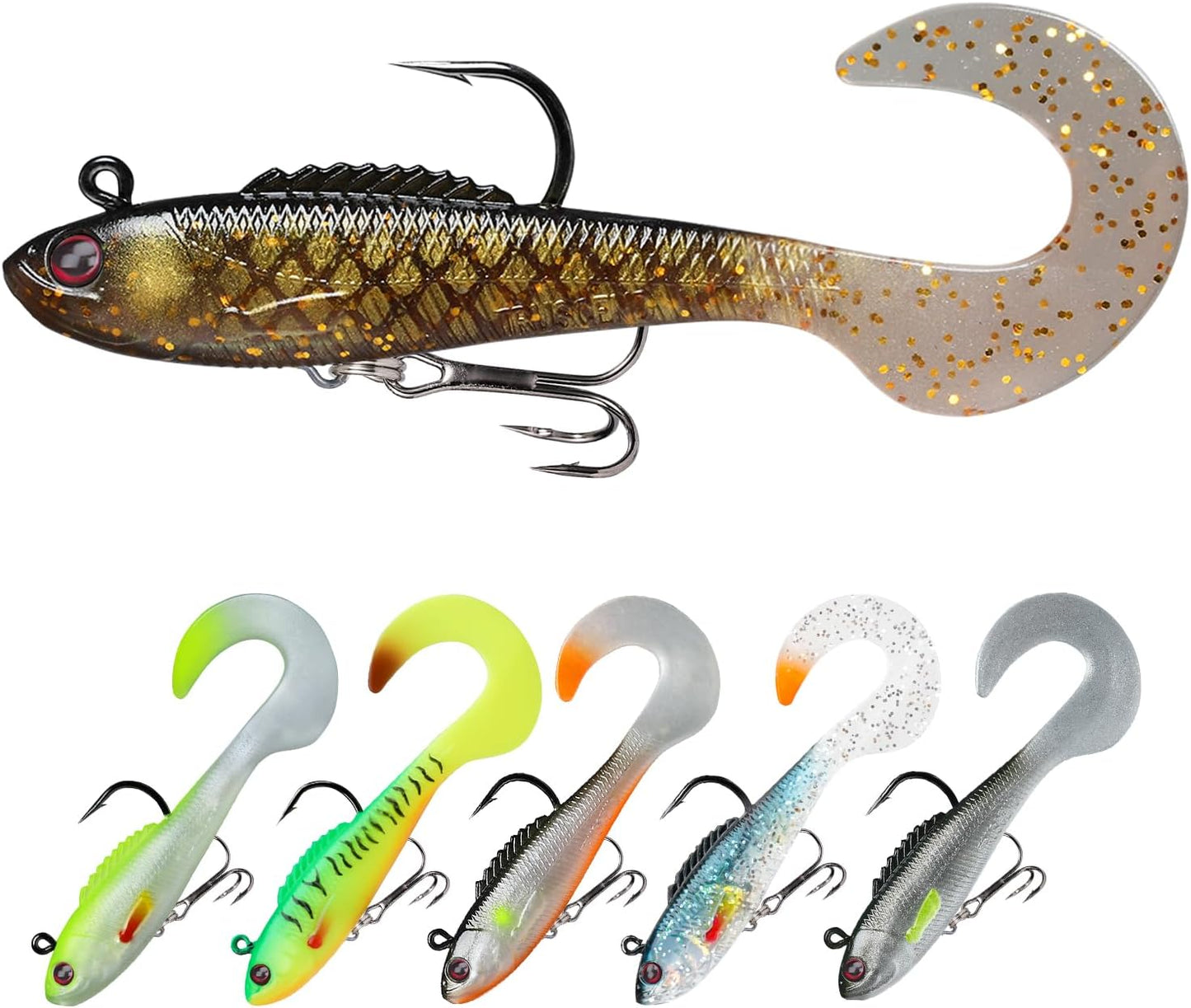 TRUSCEND Easy Catch Pre-Rigged Soft Lures, Unique Vibrating Swim Action and Trembly Sinking Move for More Bites, Amazing Soft Swimbait for Family Fishing, Fishing Lures for Bass Trout Crappie Walleye