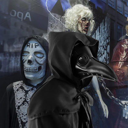 Halloween Plague Doctor Mask Plague Doctor Costume Obito Mask Steampunk Halloween Mask Horror Scary Halloween Mask Costume Props for Party Prom Halloween Gifts Set（3-pc Set） (Black)