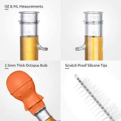 U-Taste 1.5oz Angled Turkey Baster - 228.2ºF Heat Resistant Food Grade Silicone Large Octopus Bulb Baster Set with Cleaning Brush for Cooking Basting Meat Poultry Beef Chicken (Black)