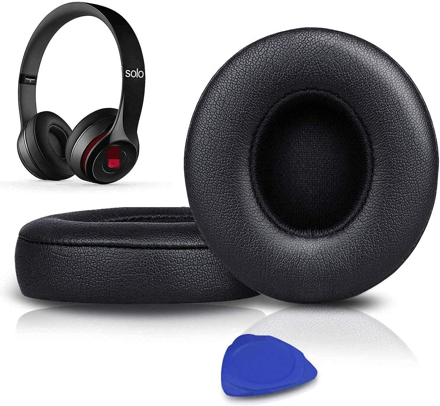 SoloWIT® Ear Pads Cushions Replacement, Earpads for Beats Solo 2 & Solo 3 Wireless On-Ear Headphones with Soft Protein Leather, Stronger Adhesive, Noise Isolation Memory Foam - Black