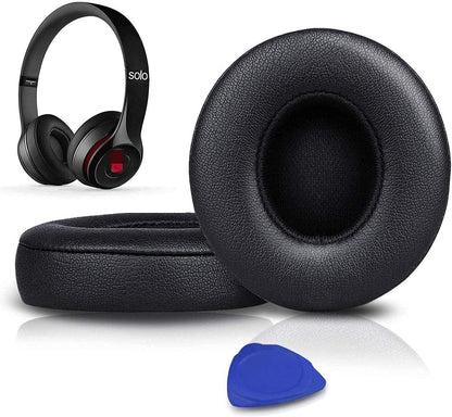 SoloWIT® Ear Pads Cushions Replacement, Earpads for Beats Solo 2 & Solo 3 Wireless On-Ear Headphones with Soft Protein Leather, Stronger Adhesive, Noise Isolation Memory Foam - Black