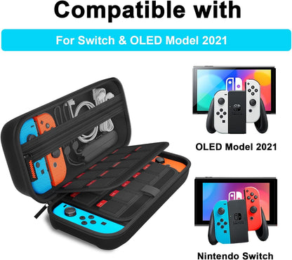 Daydayup Switch Carrying Case Compatible with Nintendo Switch/Switch OLED, with 20 Games Cartridges Protective Hard Shell Travel Carrying Case Pouch for Console & Accessories, Black