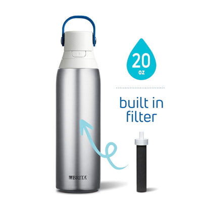 BRITA Stainless Steel Water Bottle with Filter, 591 mL Premium Double Insulated Water Bottle, Rose