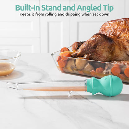 U-Taste 1.5oz Angled Turkey Baster - 228.2ºF Heat Resistant Food Grade Silicone Large Octopus Bulb Baster Set with Cleaning Brush for Cooking Basting Meat Poultry Beef Chicken (Black)