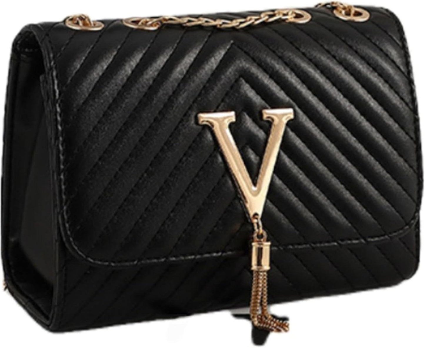 Purilite Select | Leather Clutch Crossbody Purse | V-Shape Evening Bag for Women | Chain Strap PU Leather Shoulder Bag