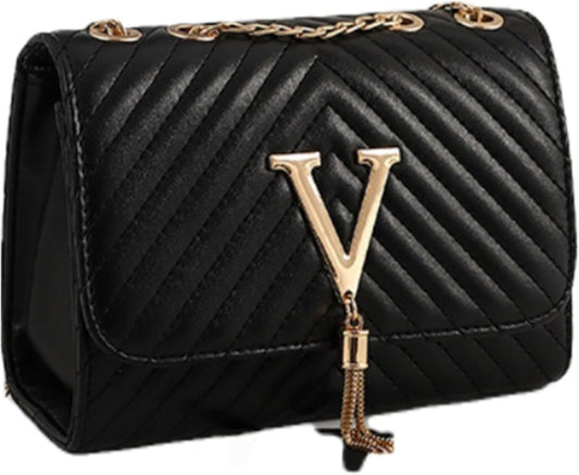 Purilite Select | Leather Clutch Crossbody Purse | V-Shape Evening Bag for Women | Chain Strap PU Leather Shoulder Bag