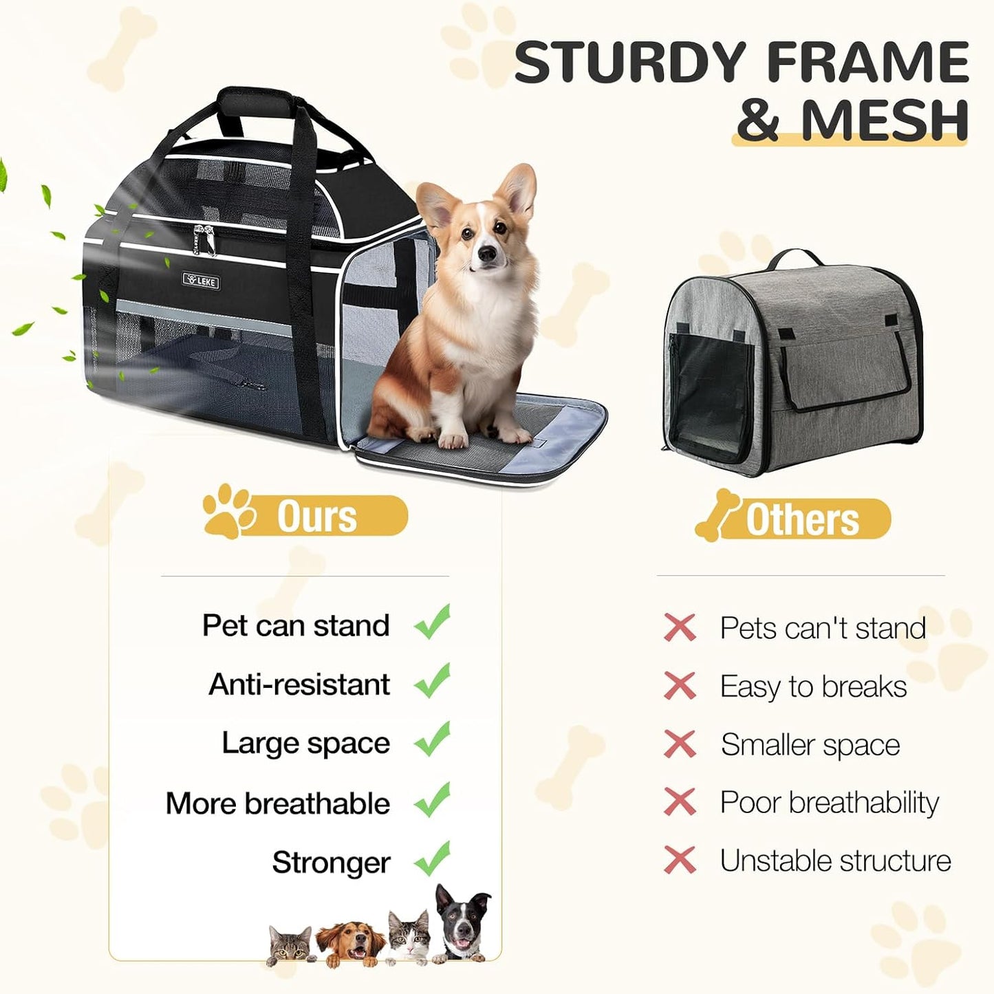 Lekereise Airline Approved Pet Carrier, Top-Expandable and Soft Sided Travel Cat Carrier for Small Cats & Dogs Up to 12lbs, 17x11x9.5 Inch, Black