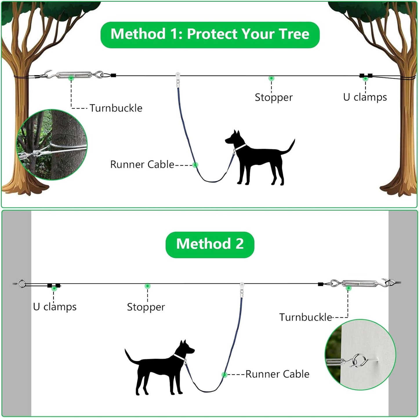 XiaZ Dog Runner Cable Dog Run Trolley Tie Out Cable Dog Chains for Outside Yard Camping Up to 250 Pound, 20 Feet
