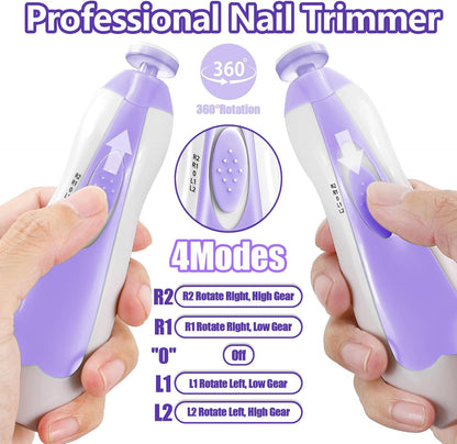 Qunlions life Electric Nail File Drill for Baby, No Sharp Claws Hurt, 6 in 1 Safety Cutter Trimmer Clipper for Toes and Fingers (Blue)