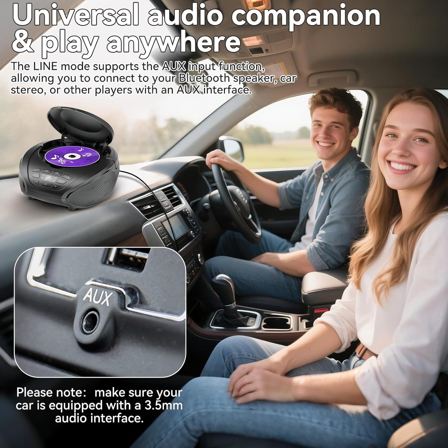 Gueray CD Player Portable Boombox: Home Audio CD Players with Speakers FM Radio AUX Input Support Headphones Playlist Mode PROG Playback for Outdoor Indoor Audiobooks
