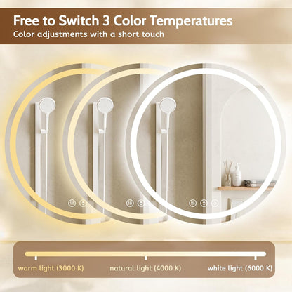 Lmsedf 24" x 32"Rectangle LED Bathroom Mirror with Lights, Backlit & Front Lighted, Wall-Mounted Vanity Mirror 3000K/4000K/6000K, Memory Functions, Anti-Fog, Dimmable Smart Mirror